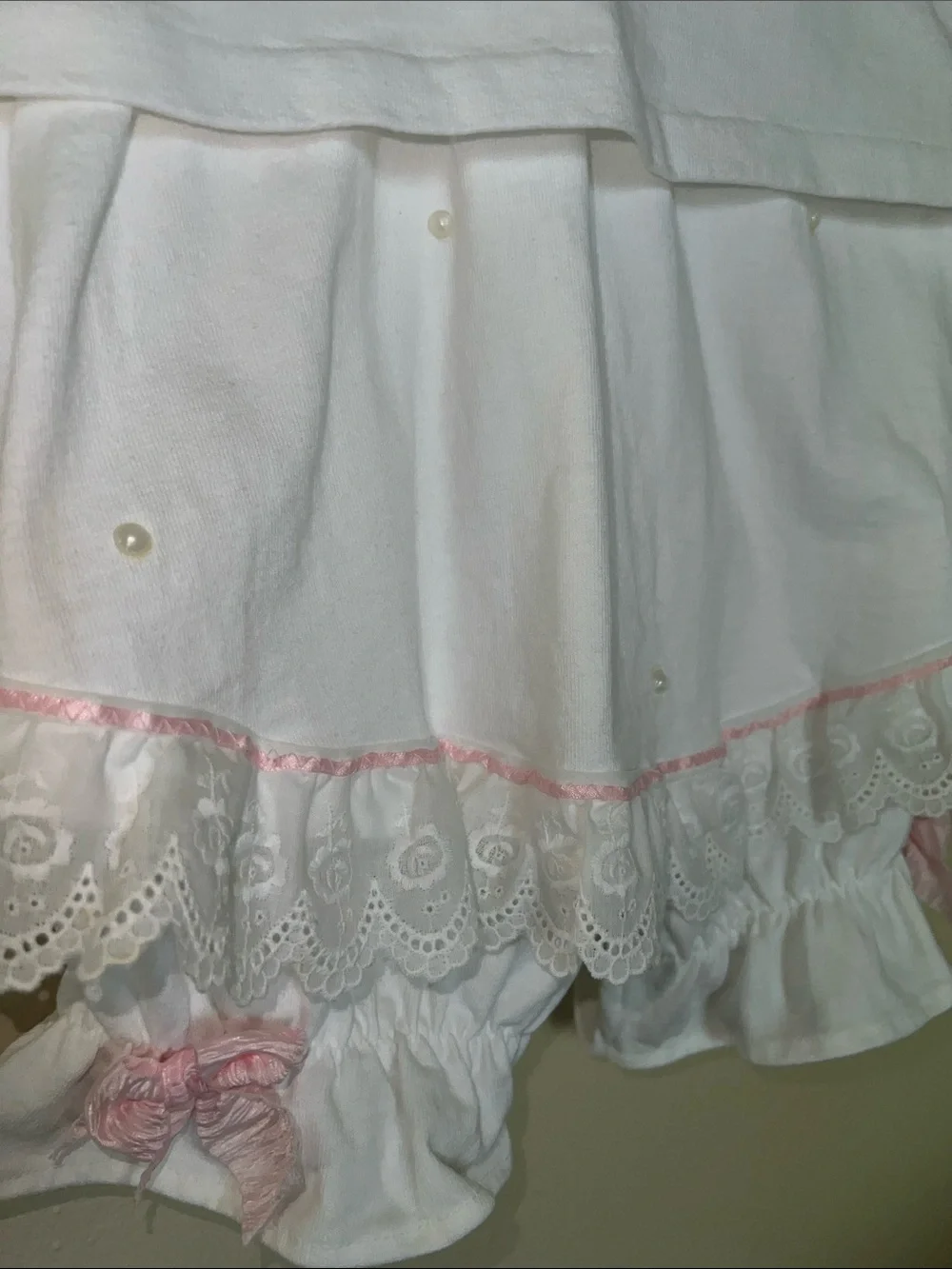 Cottagecore White Lace Trim Two-Piece Set with Pink Accents​